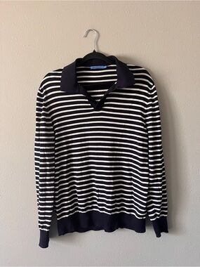J McLaughlin Navy and White Stripes Polo Sweater
